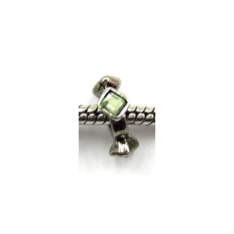 Pandorastyle kr.gerhodineerd tri-bead groene stras