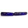 Vintage paaltje 29x6mm blauw glas met goud 5st.