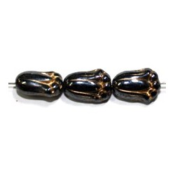 Vintage tulpkraal 12x8mm antraciet/goud 10st.