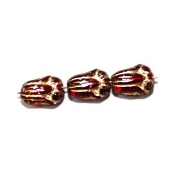 Vintage tulpkraal 12x8mm donkerrood/goud 10st.