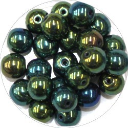 Glaskraal 8mm rond zwart groen AB 25st.