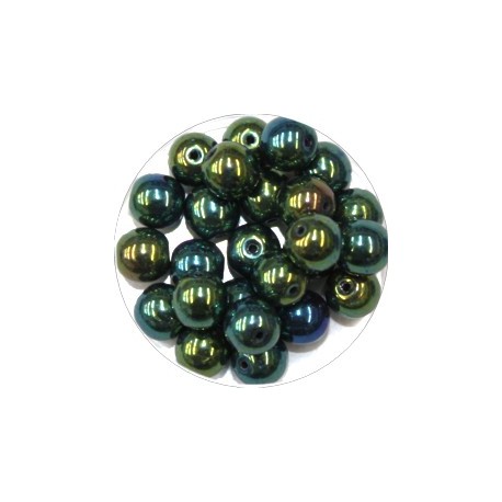 Glaskraal 8mm rond zwart groen AB 25st.