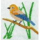 Borduurpakket vogel geel/blauw 18x18cm.