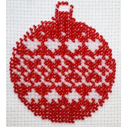 Borduurpakket kerstbal 7x8cm rood/wit