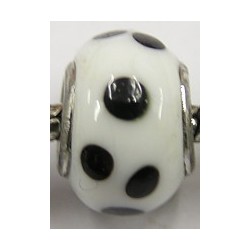 Pandostyle kraal 14mm wit met zwarte vlekjes
