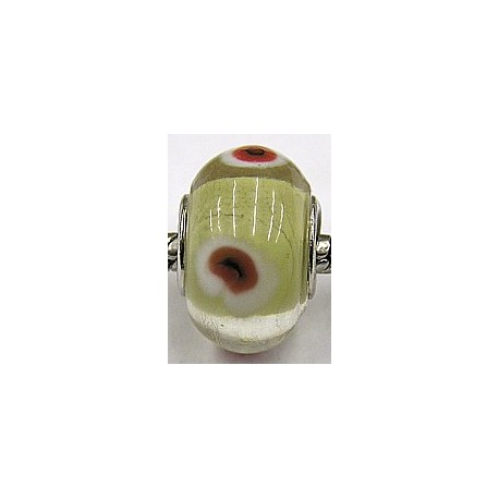 Pandorastyle kraal tr.l.geel met rood/witte stip