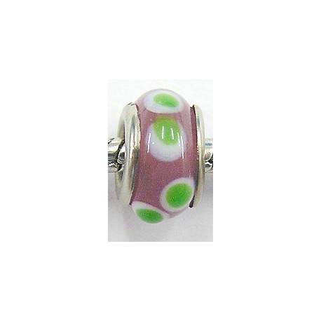 Pandorastyle kraal roze met lime stippen