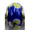 Pandorastyle kraal blauw met gele bloemen