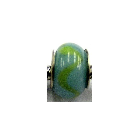 Pandorastyle kraal mint met gele gegolfde streep