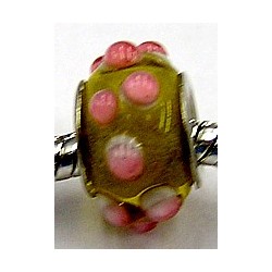 Pandorastyle kraal geel transparant roze puntjes