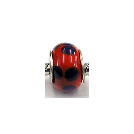 Pandorastyle kraal rood met blauwe stippen