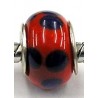 Pandorastyle kraal rood met blauwe stippen