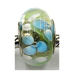 Pandorastyle kraal transparant aqua-witte bloem