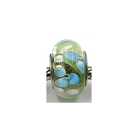 Pandorastyle kraal transparant aqua-witte bloem