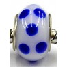 Pandorastyle kraal wit met blauwe stippen
