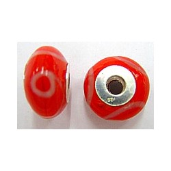 Pandorastyle 18mm rood/wit 925 zilverkern