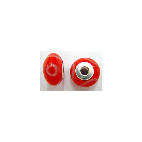 Pandorastyle 18mm rood/wit 925 zilverkern