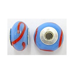 Pandorastyle 17mm l.blauw/rood 925 zilverkern