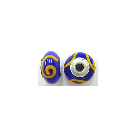 Pandorastyle 18mm blauw/oranje 925 zilverkern