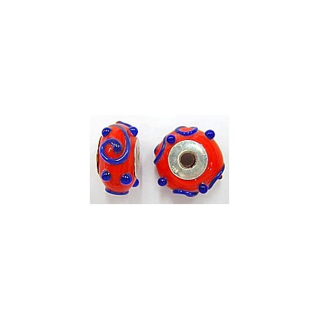 Pandorastyle 18mm rood/blauw 925 zilverkern