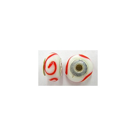 Pandorastyle 18mm wit/rood 925 zilverkern