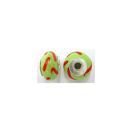 Pandorastyle 18mm l.groen/rood 925 zilverkern