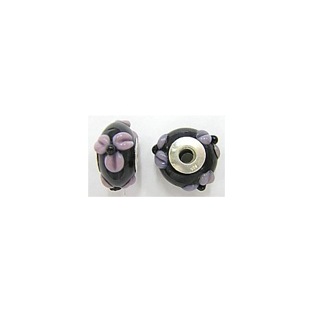 Pandorastyle 18mm rzwart/mauve 925 zilverkern