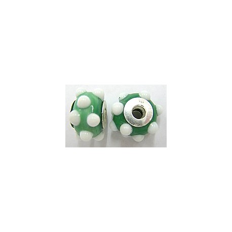 Pandorastyle 18mm groen/wit 925 zilverkern