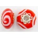 Pandorastyle 18mm rood/wit verzilverde kap