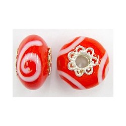 Pandorastyle 18mm rood/wit verzilverde kap