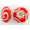 Pandorastyle 18mm rood/wit verzilverde kap