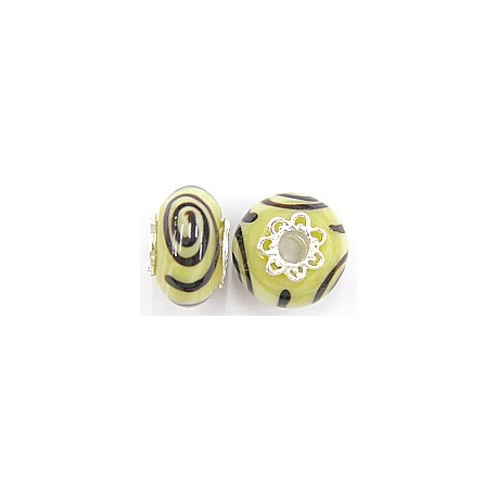 Pandorastyle 18mm geel/zwart verzilverde kap