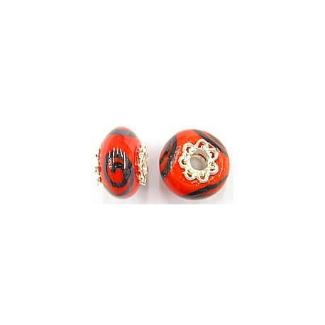 Pandorastyle 18mm rood/zwart verzilverde kap