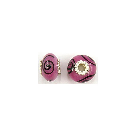 Pandorastyle 18mm lila/zwart verzilverde kap