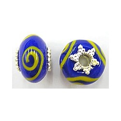 Pandorastyle 18mm blauw/geeloranje verzilverde kap