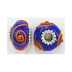 Pandorastyle 18mm blauw/oranje verzilverde kap