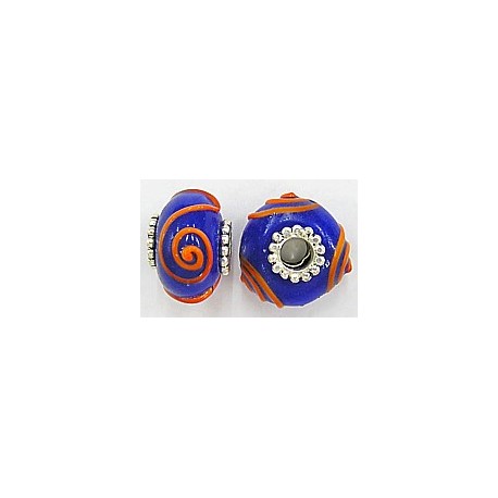 Pandorastyle 18mm blauw/oranje verzilverde kap