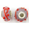 Pandorastyle 18mm mauve/rood verzilverde kap