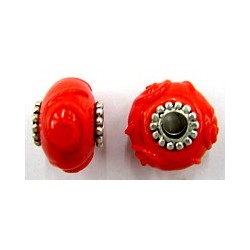 Pandorastyle 18mm oranjerood verzilverde kap