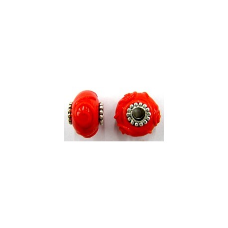 Pandorastyle 18mm oranjerood verzilverde kap