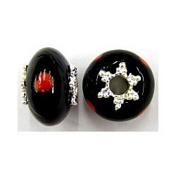 Pandorastyle 18mm zwart/rood VERGULDE kap