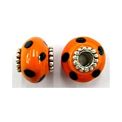 Pandorastyle 18mm oranje/zwart verzilverde kap