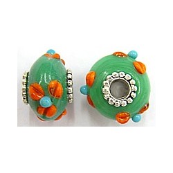 Pandorastyle 20mm aqua/oranje verzilverde kap