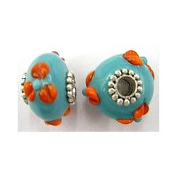 Pandorastyle 20mm turkoois/oranje verzilverde kap