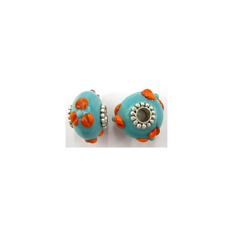 Pandorastyle 20mm turkoois/oranje verzilverde kap