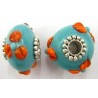 Pandorastyle 20mm turkoois/oranje verzilverde kap