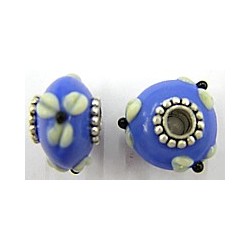 Pandorastyle 20mm l.blauw/wit verzilverde kap