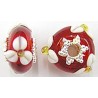 Pandorastyle 20mm tr.rood/wit verzilverde kap