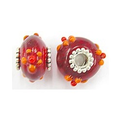 Pandorastyle 20mm tr.rood/oranje verzilverde kap