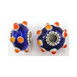 Pandorastyle 20mm blauw/wit+oranje verzilverde kap